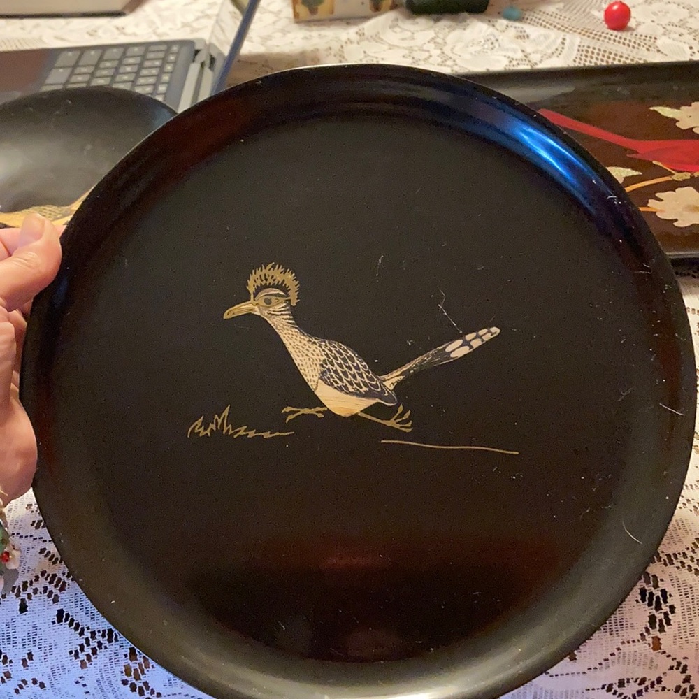 COUROC Matched set PLATE AND BOWL  VINTAGE Roadrunner inlay RARE